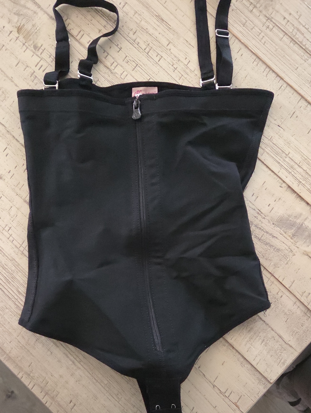 Black Supportive Shapewear Bodysuit with Front Zipper